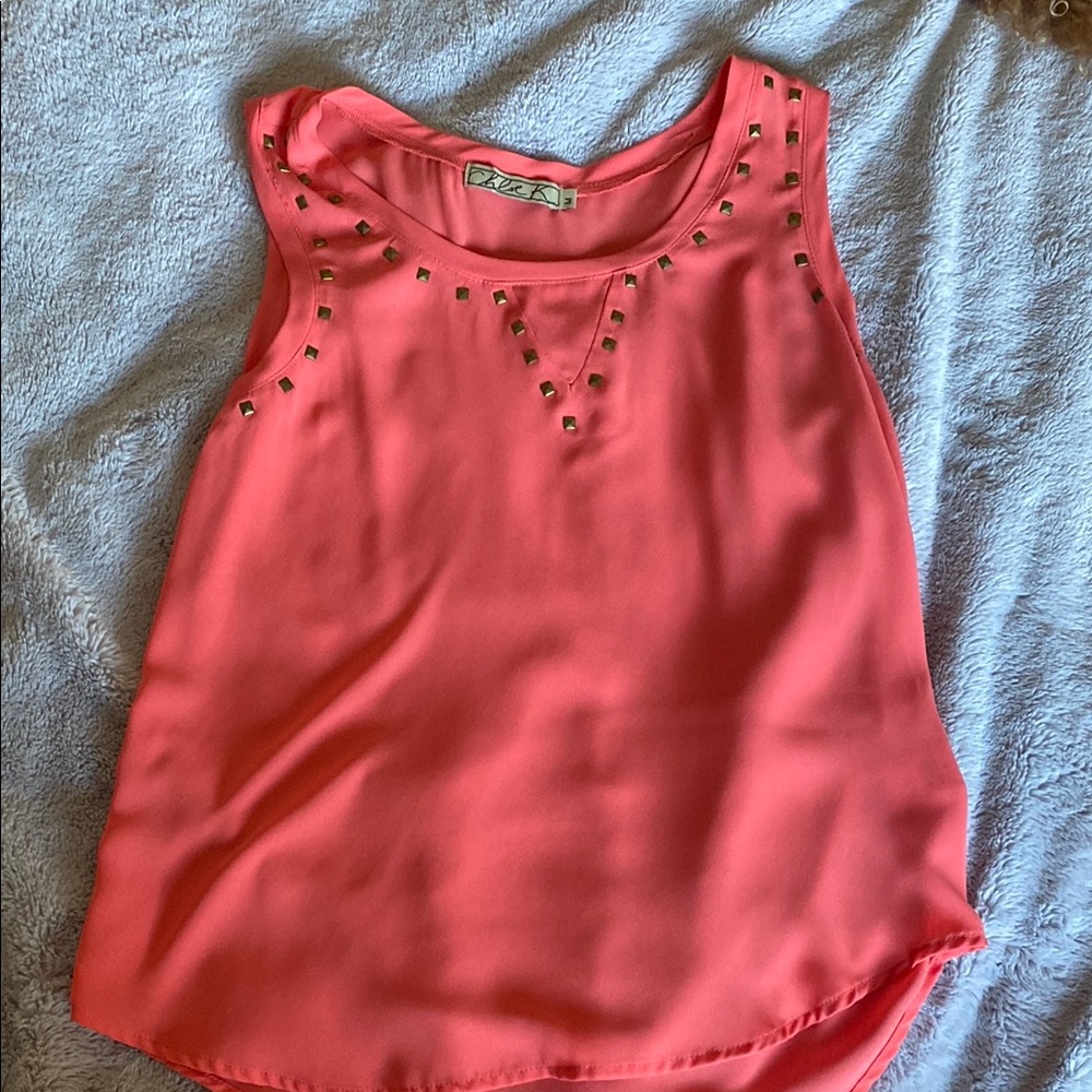 Chloe K Orange Embellished Sleeveless Tank Top